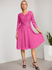 A-line V-Neck Knee-Length Lace Chiffon Mother of the Bride Dress With Sequins