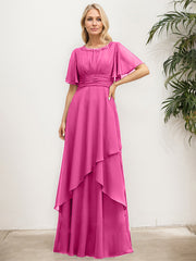 A-line Scoop Floor-Length Chiffon Mother of the Bride Dress With Pleated Sequins Beading