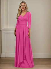 A-Line V-Neck Floor-Length Chiffon Mother of the Bride Dress