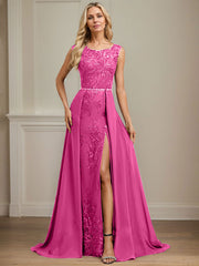 Sheath/Column Scoop Illusion Floor-Length Detachable Chiffon Lace Mother of the Bride Dress With Sequins Beading