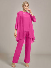 Navy Long Sleeves 3 Pieces Mother of the Bride Pant Suits