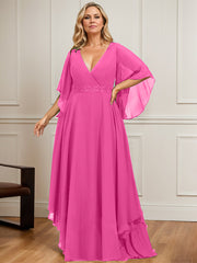A-line V-Neck Floor-Length Chiffon Mother of the Bride Dress With Sequins Appliques Lace Beading