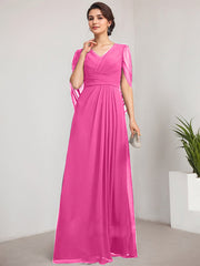 A-line V-Neck Floor-Length Chiffon Mother of the Bride Dress With Pleated