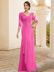 Sheath/Column V-Neck Chiffon Mother Of The Bride Dresses With Appliques Lace