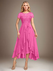 Asymmetrical Sequin Mother of Bride Dress with Appliques