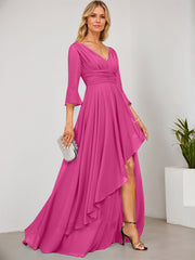A-line V-Neck Floor-Length Chiffon Mother of the Bride Dress With Cascading Ruffles