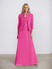 Sheath/Column Square Neck Floor-Length Chiffon Mother of the Bride Dress