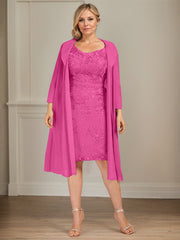 Sheath/Column V-Neck Knee-Length Lace Chiffon Mother of the Bride Dress