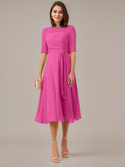 A-Line Boat-neck Pleated Chiffon Mother of the Bride Dress