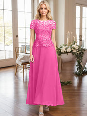 A-Line Illusion Neck Ankle-Length Chiffon Mother Of The Bride Dresses With Lace