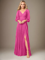 A-Line V-Neck Floor-Length Chiffon Mother of the Bride Dress