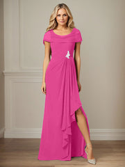 Dark Navy A-Line Side Slit Chiffon Dress Mother of the Bride Dress