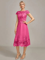 Dusty Rose A-Line Tea-Length Mother of the Bride Dress With Sequins