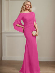 Trumpet/Mermaid Boat Neck Floor-Length Chiffon Mother of the Bride Dress With Pleated