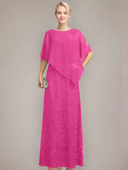 Sheath/Column Scoop Floor-Length Chiffon Lace Mother of the Bride Dress With Sequins Beading