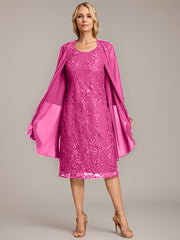 A-line Scoop Knee-Length Lace Mother of the Bride Dress With Sequins