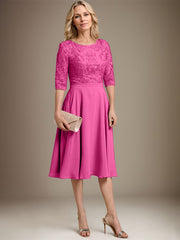 A-line Scoop Knee-Length Lace Chiffon Mother of the Bride Dress
