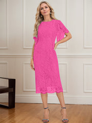 Sheath/Column Scoop Knee-Length Lace Mother of the Bride Dress