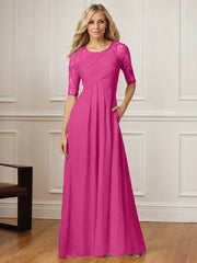 A-Line Square Neck Floor-Length Chiffon Mother of the Bride Dress