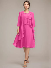 A-line Scoop Knee-Length Chiffon Mother of the Bride Dress With Beading