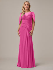 A-Line Floor-Length Boat-Neck Lace Capelet Chiffon Mother of the Bride Dress