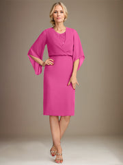 Sheath/Column V-Neck Knee-Length Lace Chiffon Mother of the Bride Dress With Sequins