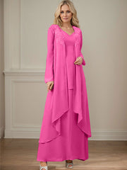 Elegant V-Neck Long Sleeves Floor-Length Mother Of The Bride Dresses WithWrap