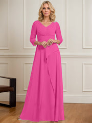 A-line V-Neck Floor-Length Chiffon Mother of the Bride Dress With Pleated Beading