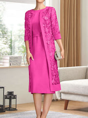 Sheath/Column Scoop Knee-Length Chiffon Mother of the Bride Dress With Pleated Sequins