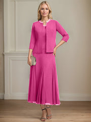 Separates A-line Scoop Tea-Length Chiffon Mother of the Bride Dress With Sequins Beading