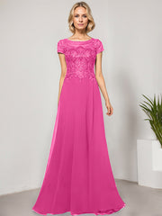 A-line Scoop Illusion Floor-Length Lace Chiffon Evening Dress With Sequins