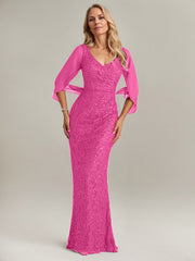 Mermaid V-Neck Floor-Length Chiffon Mother of the Bride Dress