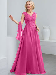 A-Line V-Neck Sleeveless Chiffon Mother Of The Bride Dresses With Lace