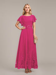 A-line Scoop Ankle-Length Lace Chiffon Mother of the Bride Dress With Sequins