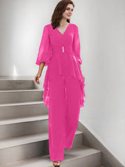 Jumpsuit/Pantsuit Puff Slevees Chiffon Mother Of The Bride Dresses
