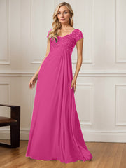 A-Line V-Neck Floor-Length Chiffon Mother of the Bride Dress