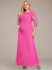 A-line Scoop Floor-Length Chiffon Lace Mother of the Bride Dress With Sequins Beading Pleated