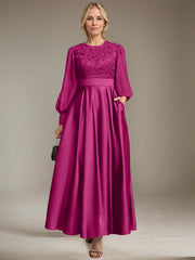 A-line Scoop Ankle-Length Lace Satin Chiffon Mother of the Bride Dress With Sequins