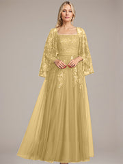 A-line Square Floor-Length Tulle Lace Sequin Mother of the Bride Dress