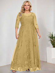 A-line Scoop Illusion Floor-Length Tulle Lace Mother of the Bride Dress With Sequins