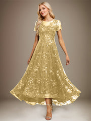 A-line Scoop Illusion Asymmetrical Sequin Lace Evening Dress