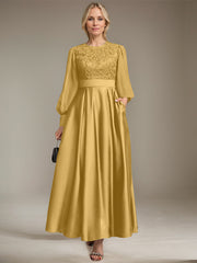 A-line Scoop Ankle-Length Lace Satin Chiffon Mother of the Bride Dress With Sequins