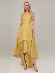 A-line Scoop Asymmetrical Satin Evening Dress
