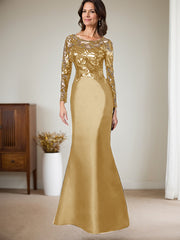 Scoop Neck Long Sleeves Floor-Length Satin/Sequined Mother Of The Bride Dresses