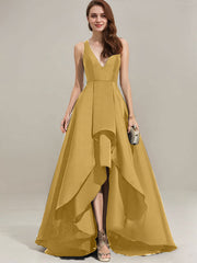 A-line V-Neck Asymmetrical Satin Evening Dress