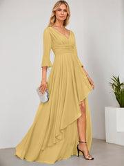 A-line V-Neck Floor-Length Chiffon Mother of the Bride Dress With Cascading Ruffles