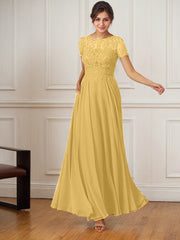 A-Line Boat-Neck Floor-Length Sequins Chiffon Mother of the Bride Dress