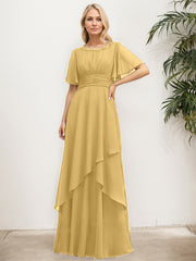 A-line Scoop Floor-Length Chiffon Mother of the Bride Dress With Pleated Sequins Beading