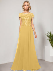 A-line Scoop Illusion Floor-Length Lace Chiffon Evening Dress With Sequins