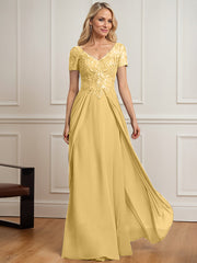 A-line V-Neck Floor-Length Chiffon Lace Mother of the Bride Dress